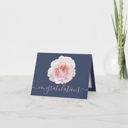 Gorgeous Pink Rose Navy Background Congratulations Card