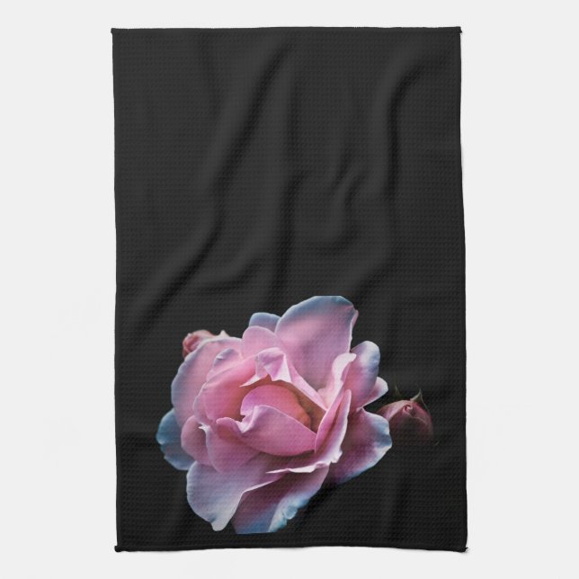 Gorgeous Pink Rose on Black. Towel (Vertical)