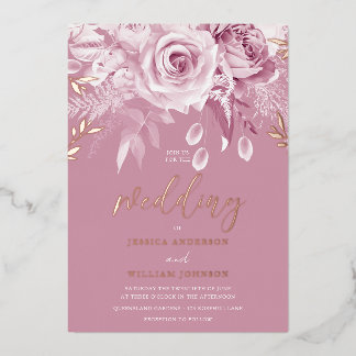 Gorgeous Pink Rose Wedding Rose Gold  Foil Invitation