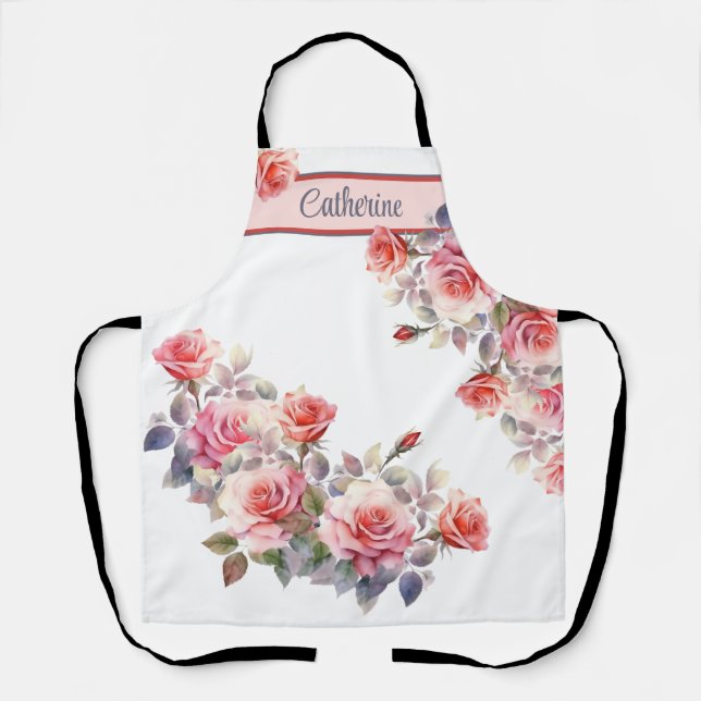 Gorgeous Pink Roses Personalized Apron (Front)