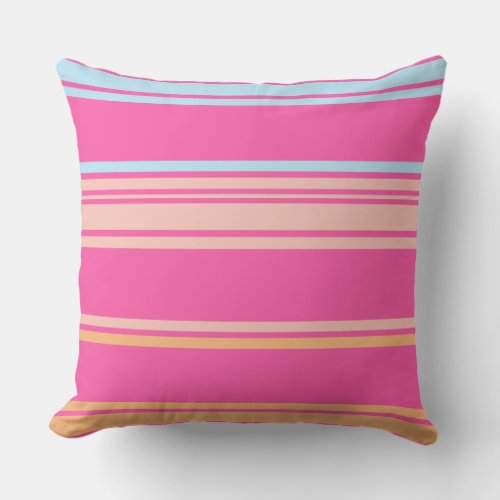 Gorgeous Pink Sand and Blue Stripes Throw Pillow