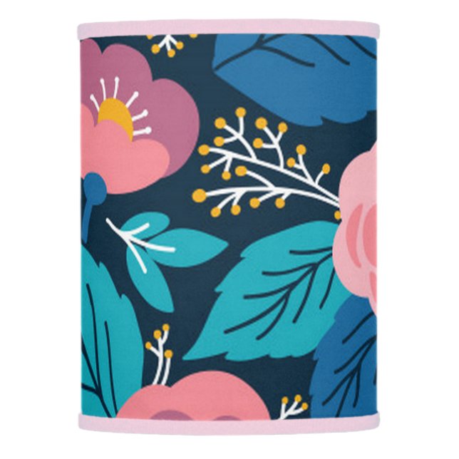 Gorgeous Pink Teal Aqua and Blue Floral Lamp Shade (Front)