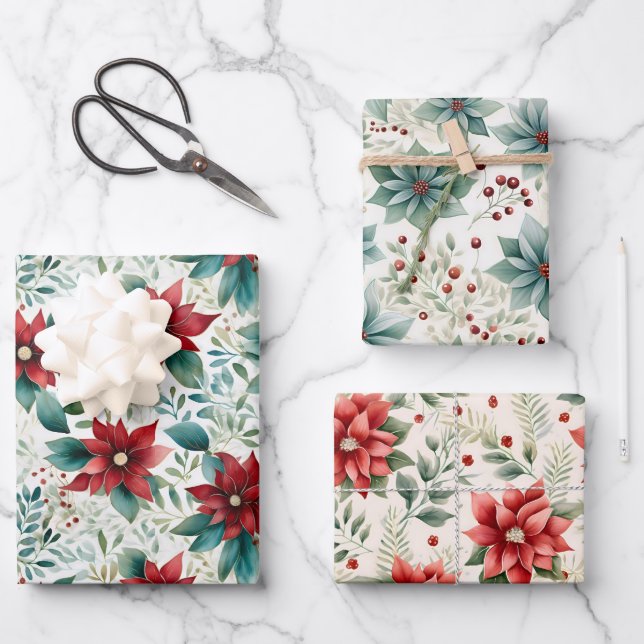 Gorgeous Poinsettia Christmas Coordinating  Wrapping Paper Sheets (Front)