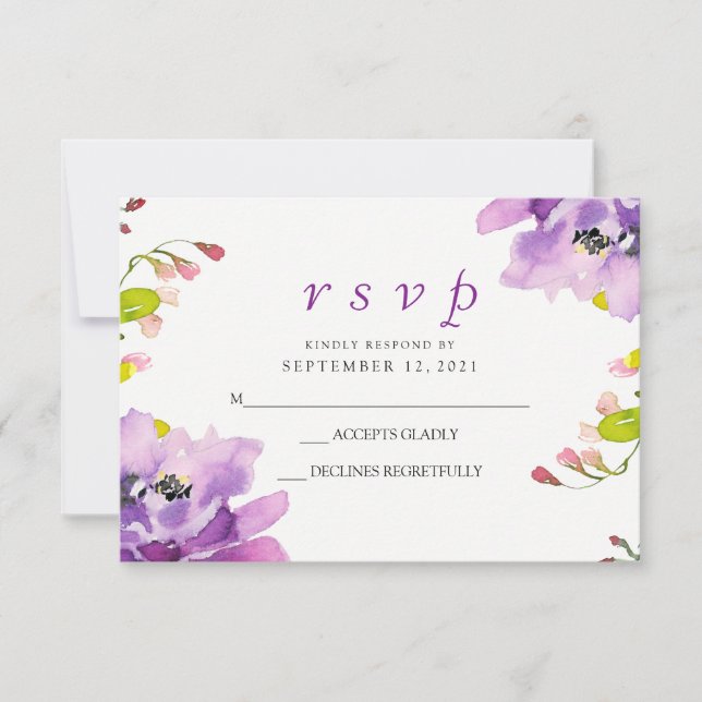 Gorgeous Purple Floral Wedding RSVP Invite (Front)