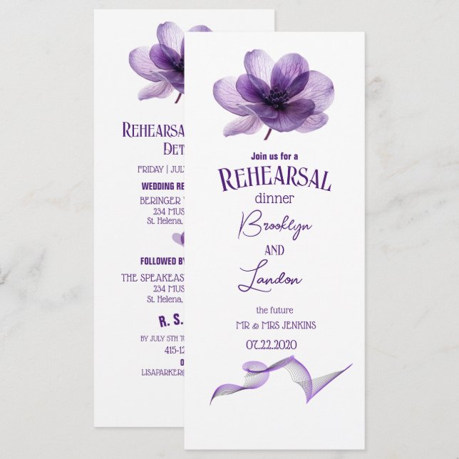 Gorgeous Purple Flower Rehearsal Dinner  Invitation (Front/Back)