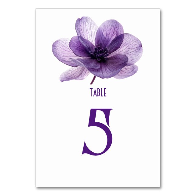 Gorgeous Purple Flower Wedding  Table Number (Front)