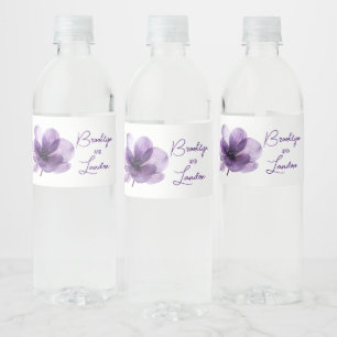Gorgeous Purple Flower Wedding Water Bottle Label