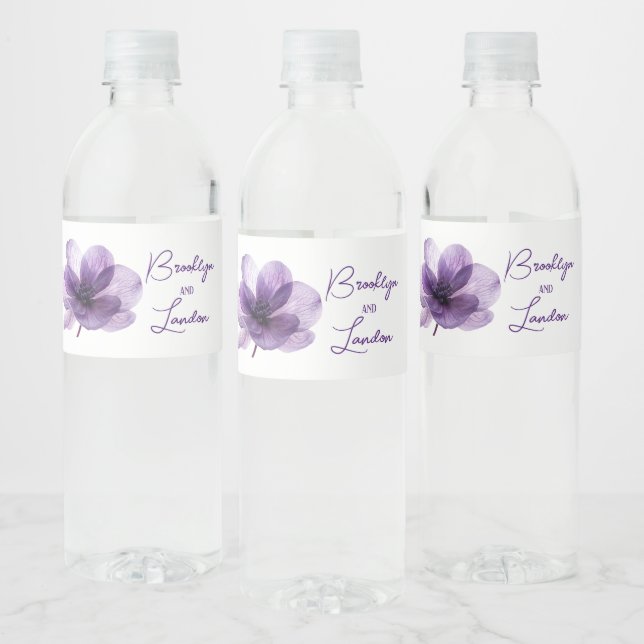 Gorgeous Purple Flower Wedding  Water Bottle Label (Bottles)