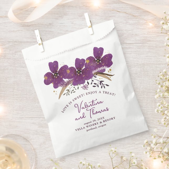 Gorgeous Purple Flowers with Gold Accents Wedding Favor Bag (Clipped)