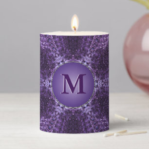 Gorgeous Purple Fractal Jewel Monogram Pillar Candle