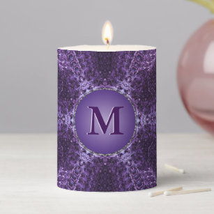 Gorgeous Purple Fractal Jewel Monogram Pillar Candle