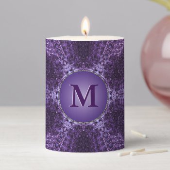 Gorgeous Purple Fractal Jewel Monogram Pillar Candle by anuradesignstudio at Zazzle