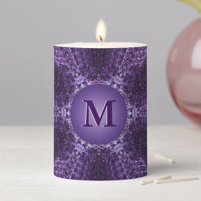 Gorgeous Purple Fractal Jewel Monogram Pillar Candle (In Situ)