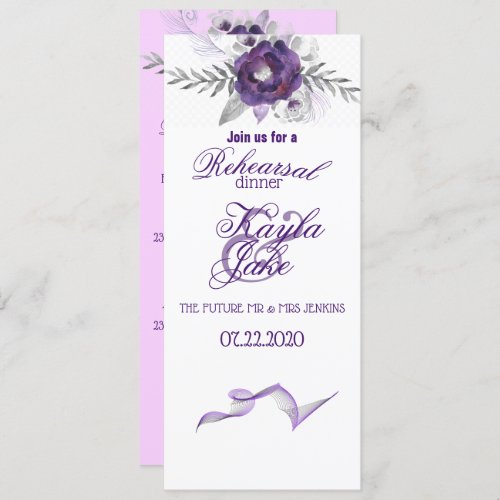 Gorgeous Purple Grey Floral Rehearsal Dinner Card