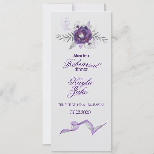 Gorgeous Purple Grey Floral Rehearsal Dinner Card