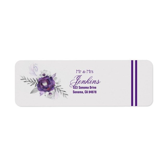Gorgeous Purple Grey Floral Return Address Labels (Front)