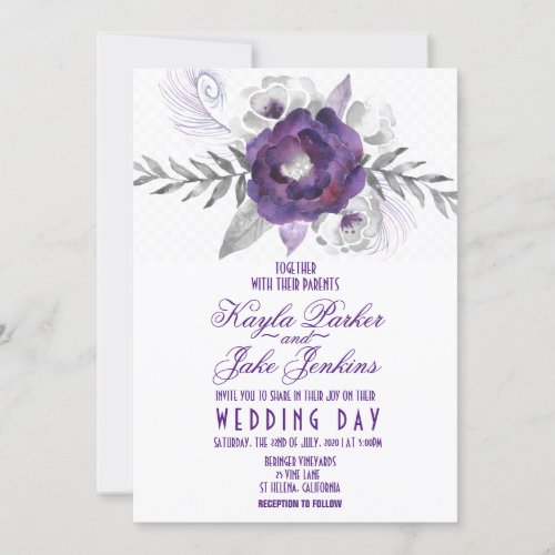 Gorgeous Purple Grey Floral Wedding Invitation