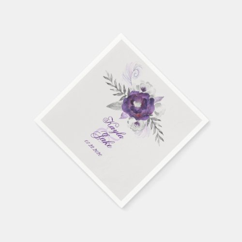 Gorgeous Purple Grey Floral Wedding Paper Napkins