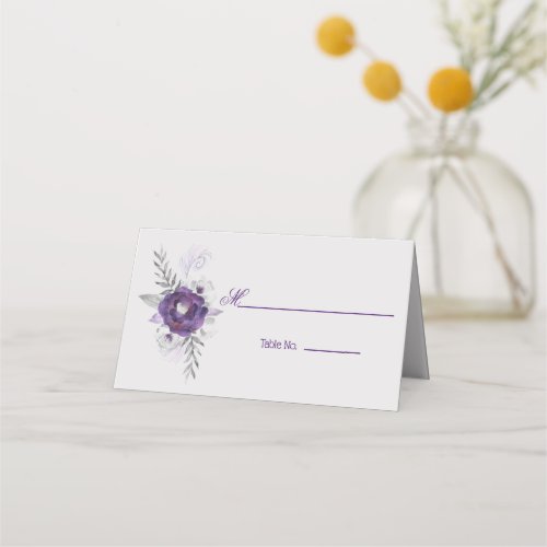 Gorgeous Purple Grey Floral Wedding Place Card