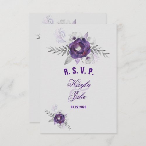 Gorgeous Purple Grey Floral Wedding RSVP Card