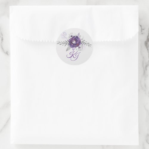 Gorgeous Purple Grey Floral Wedding Stickers