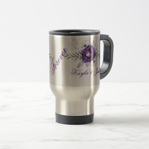 Gorgeous Purple Grey Floral Wedding Travel Mug