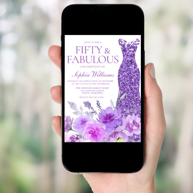 Gorgeous Purple Lavender Floral 50th Birthday Invitation (Front Digital)