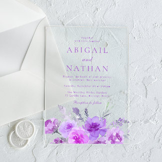 Gorgeous Purple Lavender Floral Wedding Acrylic Invitations