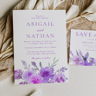Gorgeous Purple Lavender Floral Wedding Invitation