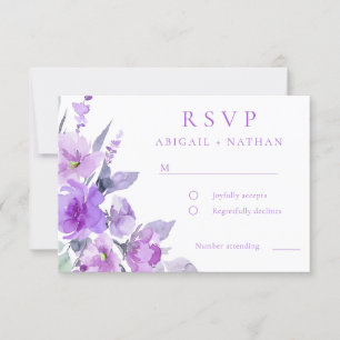 Gorgeous Purple Lavender Floral Wedding RSVP Card