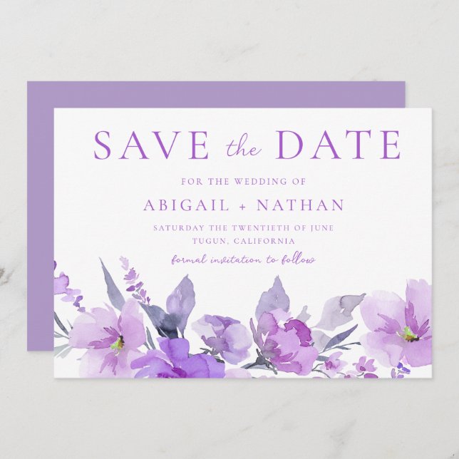 Gorgeous Purple Lavender Floral Wedding Save The Date (Front/Back)