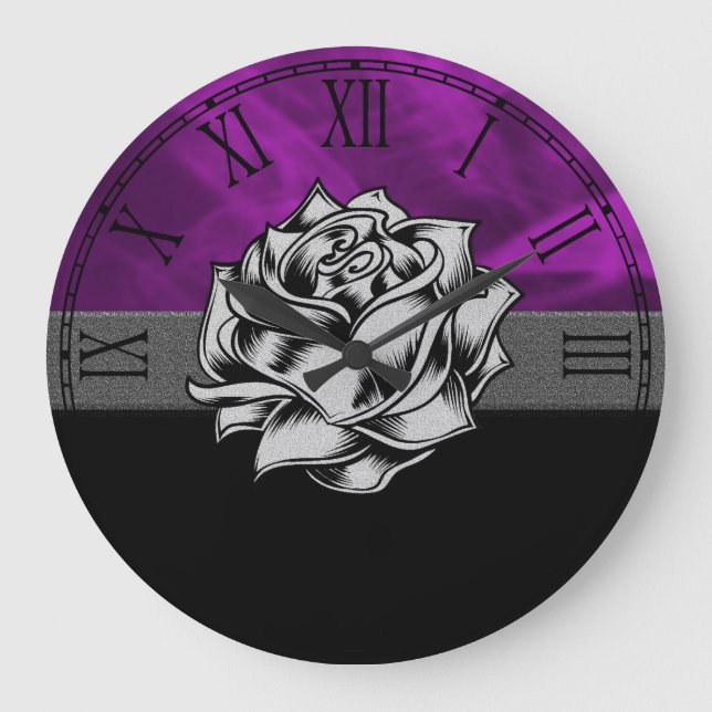 Gorgeous Purple Rose Grunge Gift Large Clock (Front)