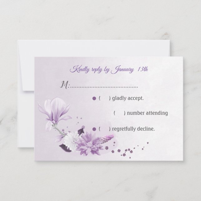 gorgeous purple shades flowers RSVP card (Front)