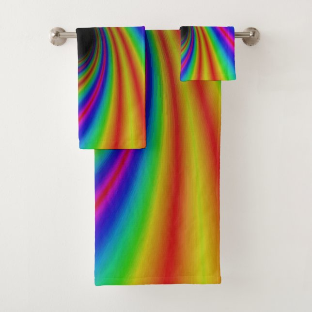 Gorgeous Rainbow Swirl Design Colorful Bath Towel Set (Insitu)