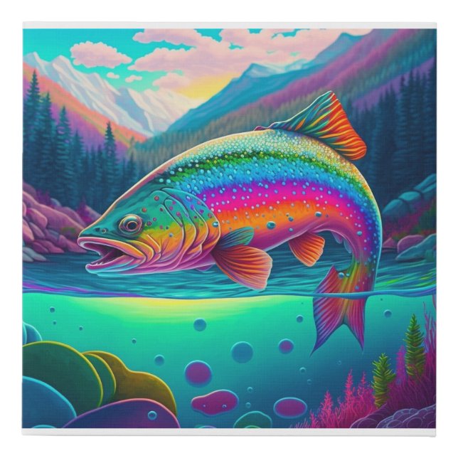 Gorgeous Rainbow Trout 80s Inspired Wall Art (Front)