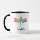 Gorgeous Rainbow Watercolor Dragonfly Personalized Mug (Left)