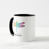 Gorgeous Rainbow Watercolor Dragonfly Personalized Mug (Front Left)