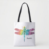 Gorgeous Rainbow Watercolor Dragonfly Personalized Tote Bag