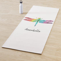 Gorgeous Rainbow Watercolor Dragonfly Silhouette Yoga Mat