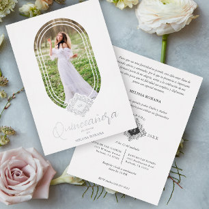 Gorgeous Real Oval Silver Spanish Quinceañera Foil Invitation