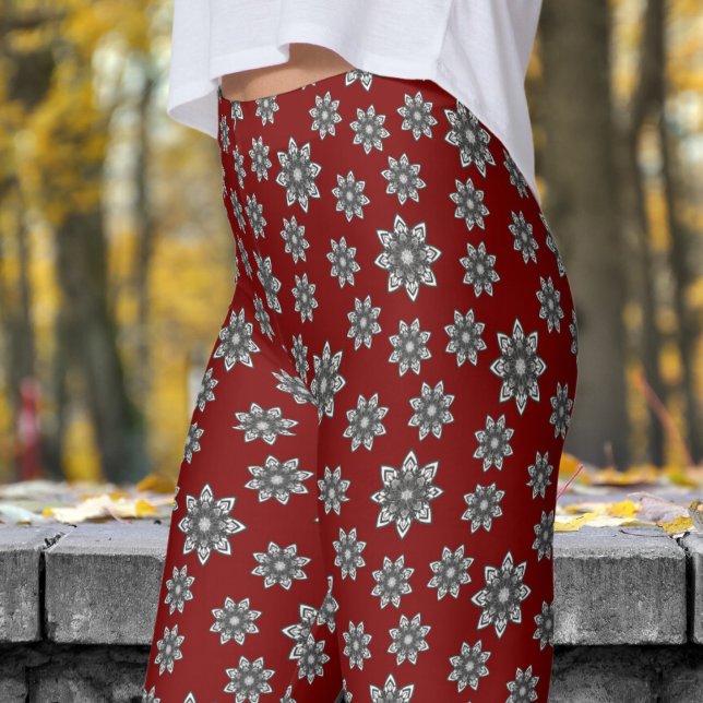Gorgeous Red and Black Mandela Pattern Leggings (Mandela on Deep Red)