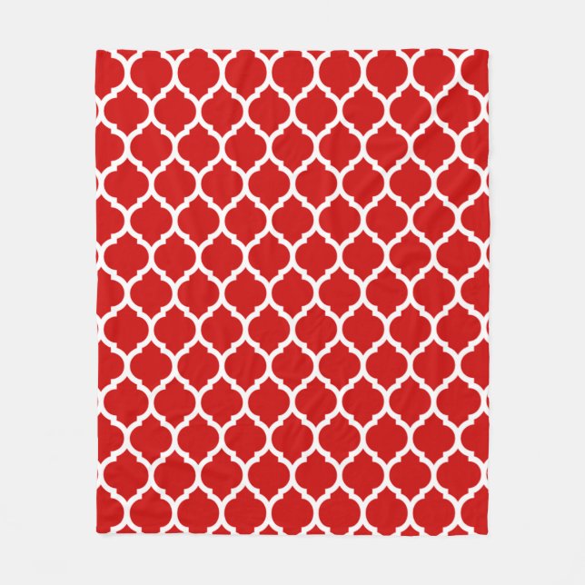 Gorgeous Red and White Moroccan Quatrefoil Pattern Fleece Blanket (Front)