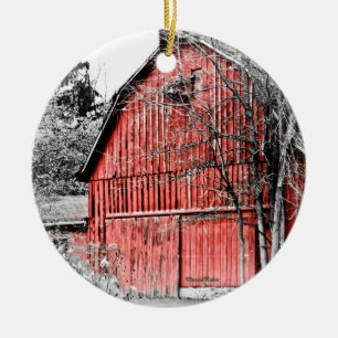 Gorgeous Red Barn Ceramic Ornament