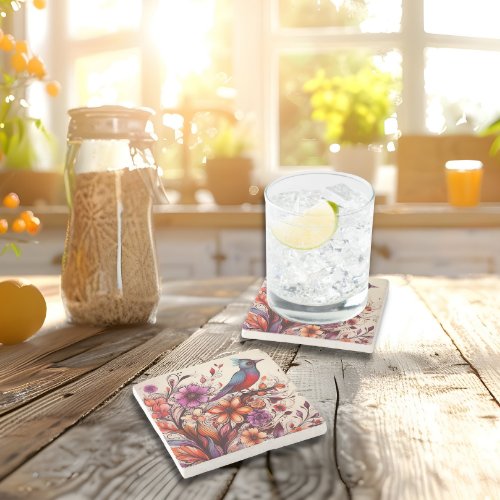 Gorgeous Red bird and floral Summer Stone Coaster