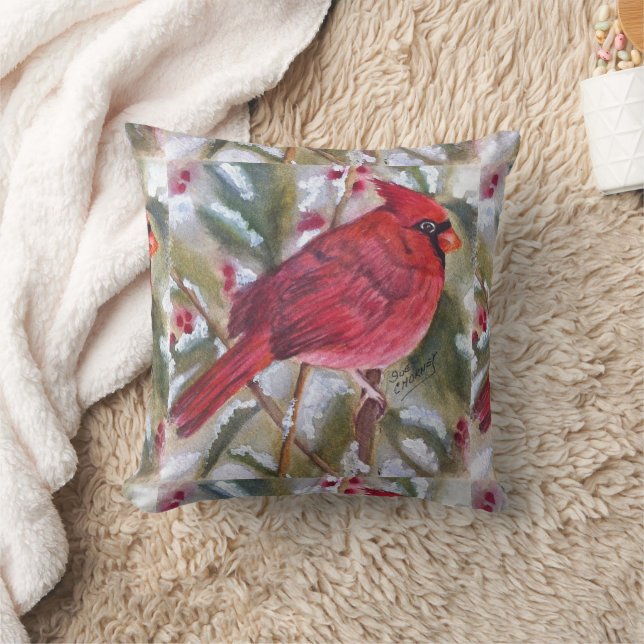 GORGEOUS RED CARDINAL THROW PILLOW (Blanket)
