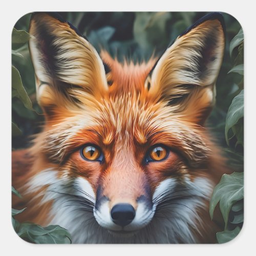 Gorgeous Red Fox in Leaves Portrait  Square Sticker