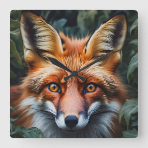 Gorgeous Red Fox Peeking Out from the Forest Square Wall Clock