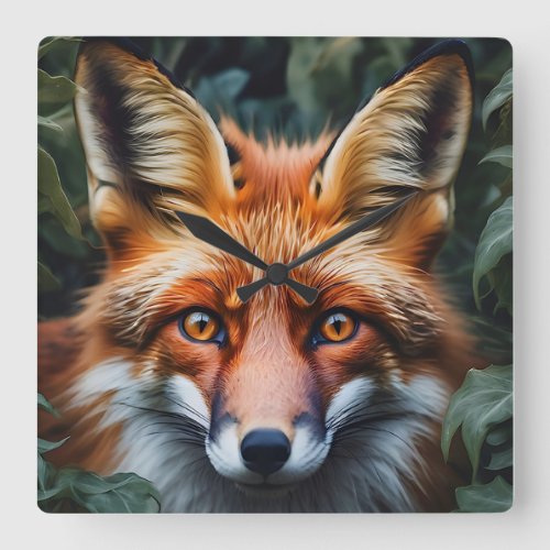 Gorgeous Red Fox Peeking Out from the Forest Square Wall Clock