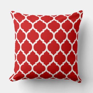 Gorgeous Red Moroccan Quatrefoil Pattern Throw Pillow