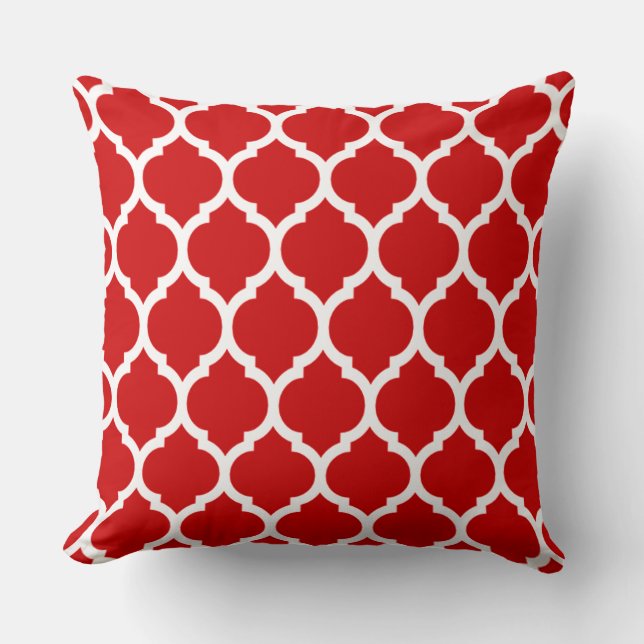 Gorgeous Red Moroccan Quatrefoil Pattern Throw Pillow (Front)